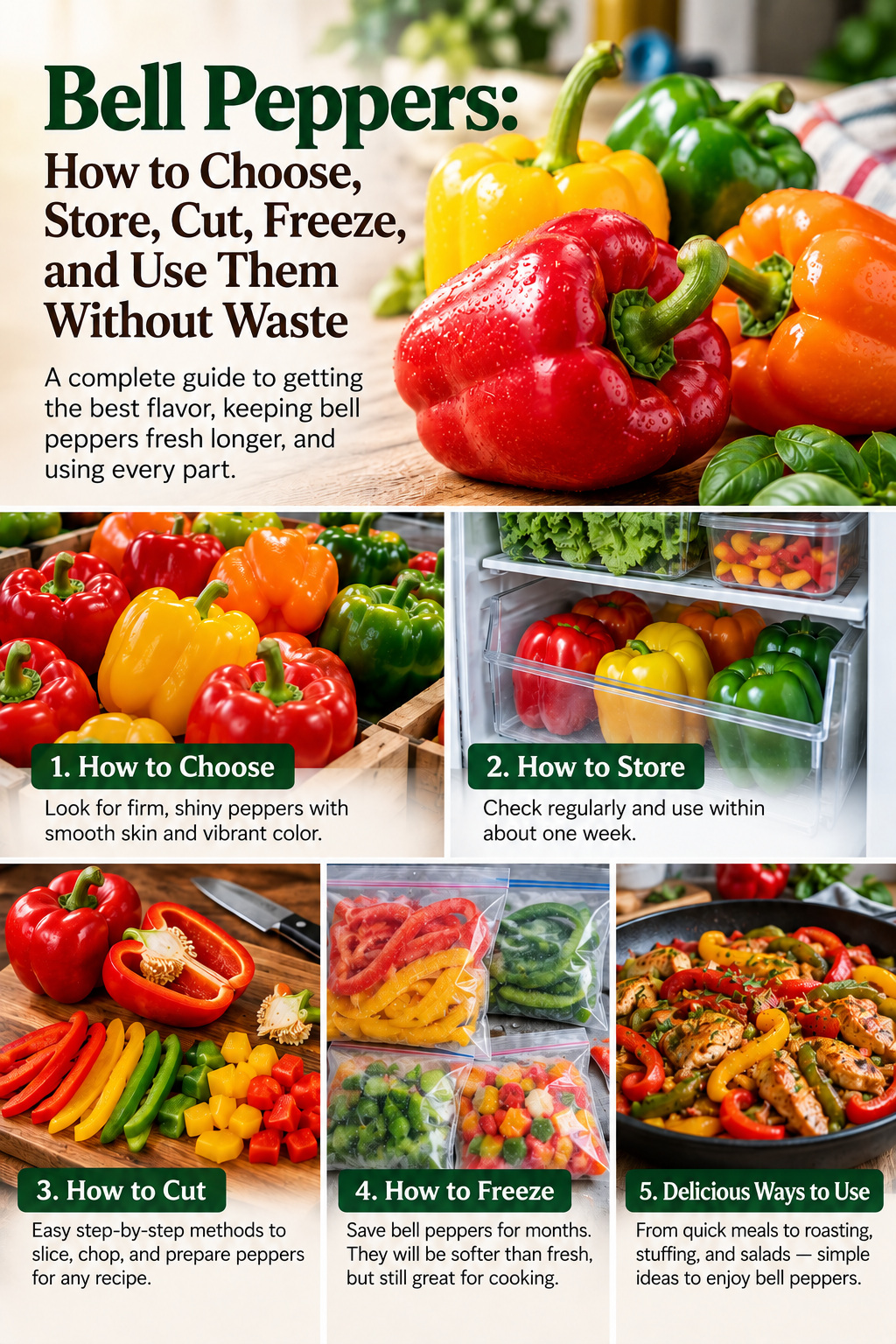 Photographic Grocery Explained guide to choosing storing cutting freezing and using bell peppers without waste