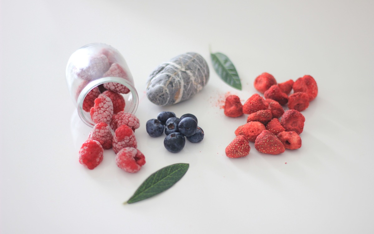 Assorted frozen strawberries, blueberries, raspberries, and blackberries