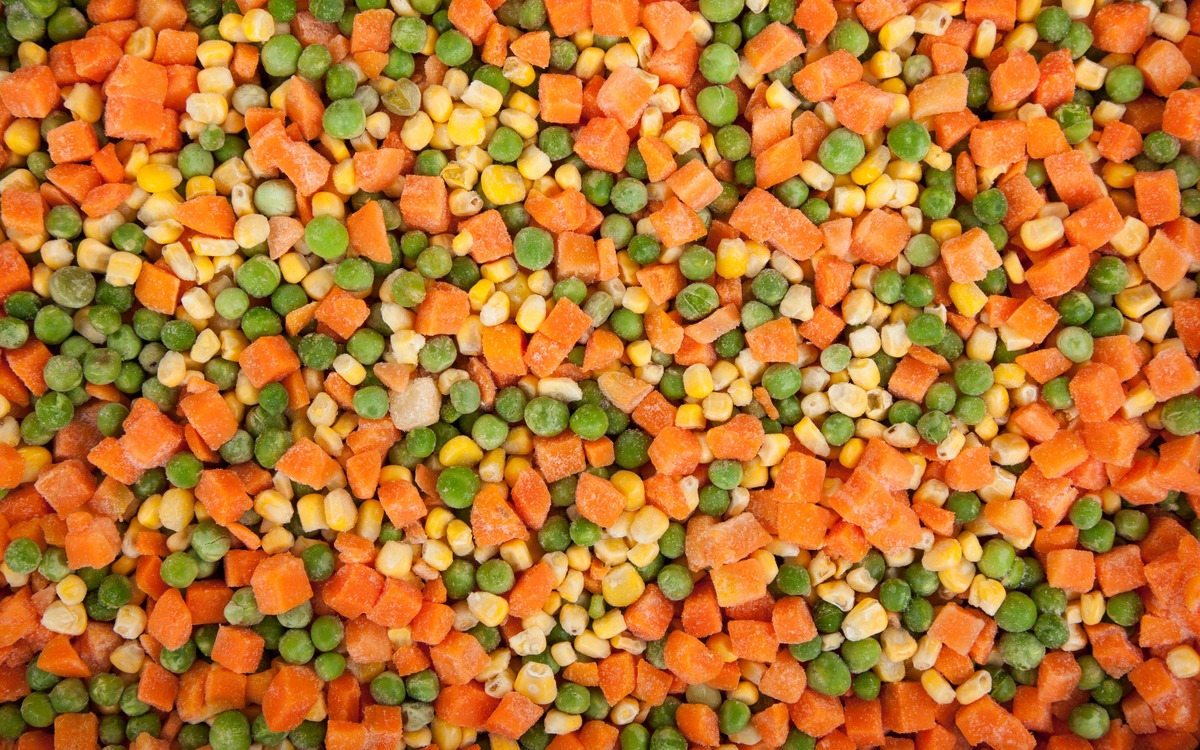 Frozen diced carrots in a mixed vegetable blend